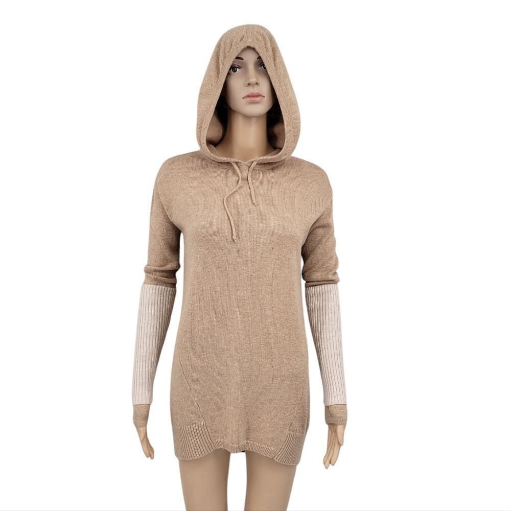 Athleta Nopa Sweater Tan Camel Merino Wool Hooded  Neutral Women's Size XS